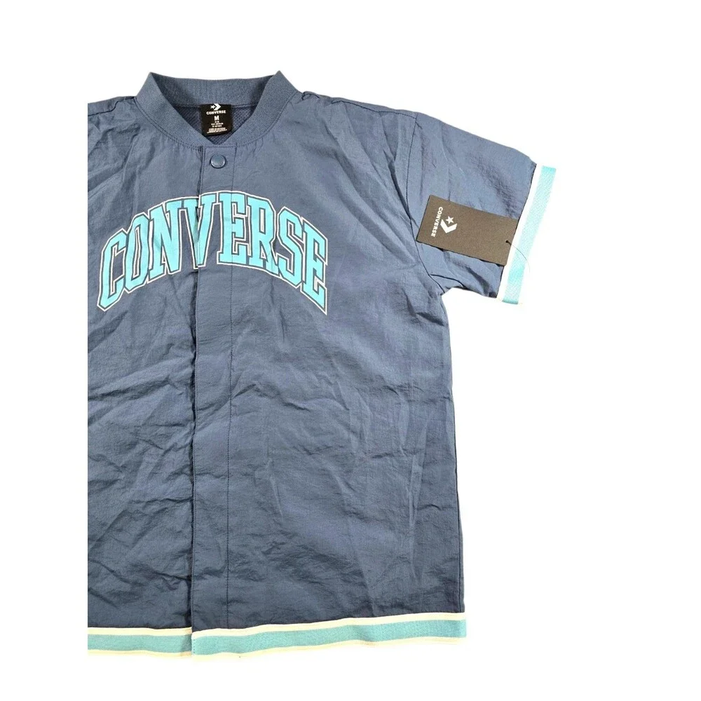 Converse Short Sleeve Windbreaker Warm-Up Jacket Boys Blue Snap-Up Sz M NWT